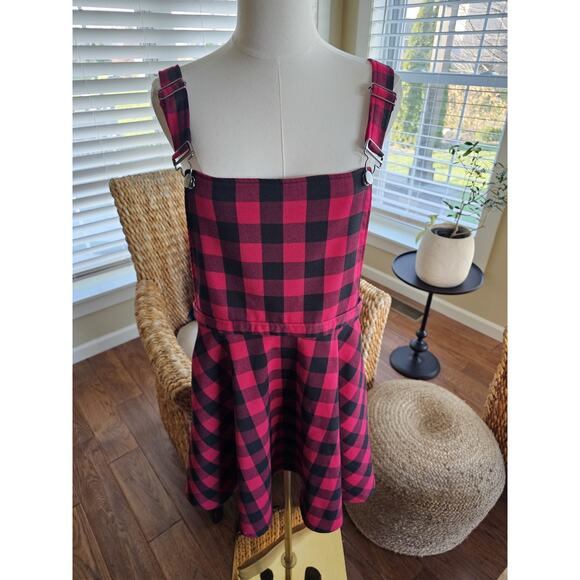 Hot Topic Red Black Buffalo Plaid Buckle Strap Dress Size XL Grunge - Picture 1 of 9